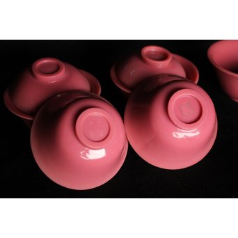 乾隆ガラス 桃色碗5客　Y010 