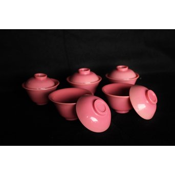 乾隆ガラス 桃色碗5客　Y010 