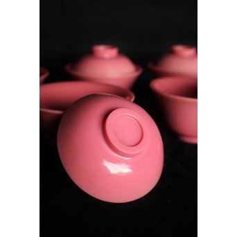 乾隆ガラス 桃色碗5客　Y010 