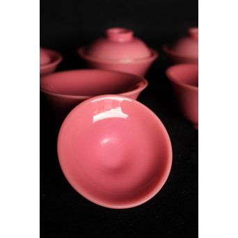 乾隆ガラス 桃色碗5客　Y010 