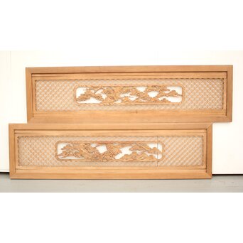 七宝組子と木彫の欄間 2枚1組　R2382 