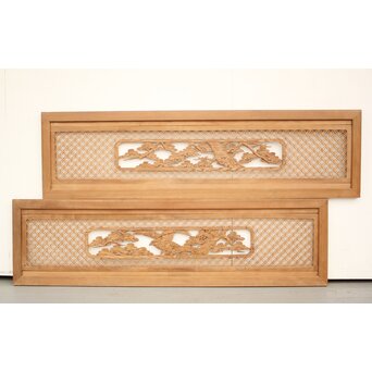 七宝組子と木彫の欄間 2枚1組　R2382