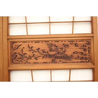 変わり書院 2枚1組　R2383 珍しいデザイン　桐材に鳳凰紋を切り出しています