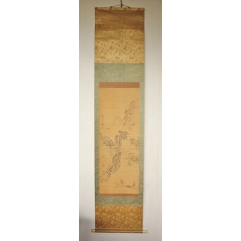 倣 岸駒 絹本 山水掛軸　Z062 