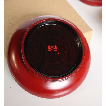 角有伊 輪島塗椿皿 朱塗 五客　Q037 