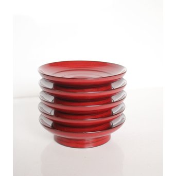 角有伊 輪島塗椿皿 朱塗 五客　Q037 