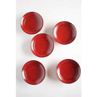 角有伊 輪島塗椿皿 朱塗 五客　Q037