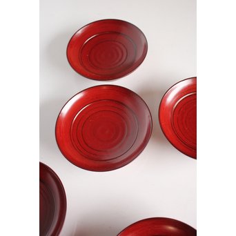 角有伊 輪島塗椿皿 朱塗 五客　Q037 