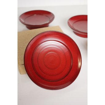 角有伊 輪島塗椿皿 朱塗 五客　Q037 