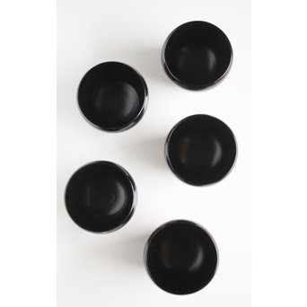 角有伊 輪島塗だるま椀 黒塗 五客　Q038 