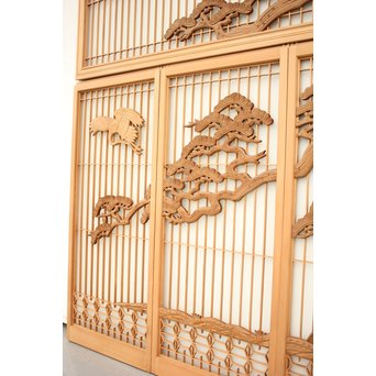 鶴松木彫 書院欄間5枚1組　R2391 