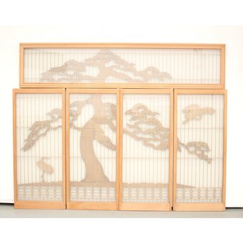 鶴松木彫 書院欄間5枚1組　R2391 