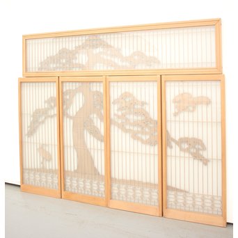 鶴松木彫 書院欄間5枚1組　R2391 