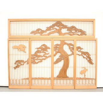 鶴松木彫 書院欄間5枚1組　R2391