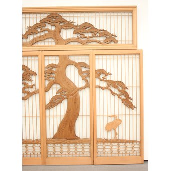 鶴松木彫 書院欄間5枚1組　R2391 