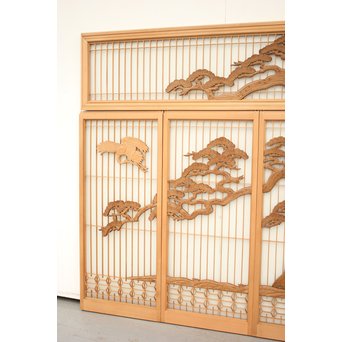 鶴松木彫 書院欄間5枚1組　R2391 