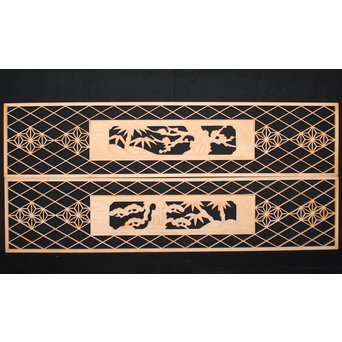 デッドストック 白木建具部材 組子と木彫欄間 2枚1組　R2411