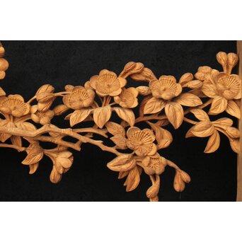 大島五雲 井波彫刻大作 桜と木蓮 2枚1組　X090Y 