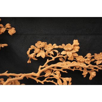 大島五雲 井波彫刻大作 桜と木蓮 2枚1組　X090Y 