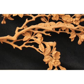 大島五雲 井波彫刻大作 桜と木蓮 2枚1組　X090Y 