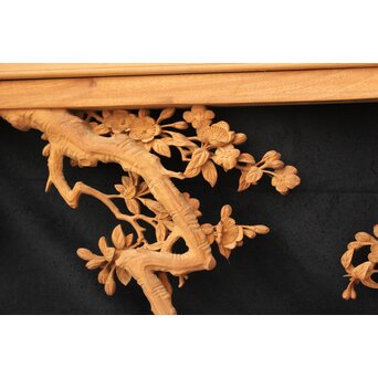 大島五雲 井波彫刻大作 桜と木蓮 2枚1組　X090Y 