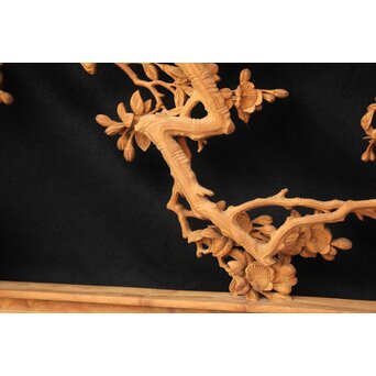 大島五雲 井波彫刻大作 桜と木蓮 2枚1組　X090Y 