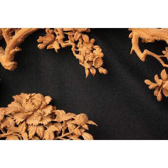 大島五雲 井波彫刻大作 桜と木蓮 2枚1組　X090Y 