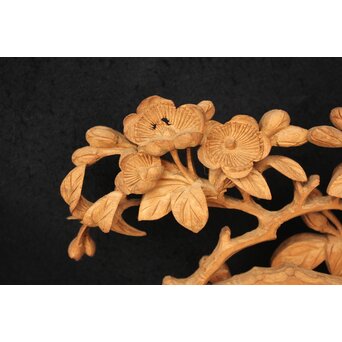 大島五雲 井波彫刻大作 桜と木蓮 2枚1組　X090Y 