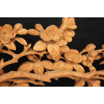 大島五雲 井波彫刻大作 桜と木蓮 2枚1組　X090Y 