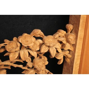 大島五雲 井波彫刻大作 桜と木蓮 2枚1組　X090Y 