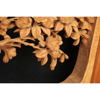 大島五雲 井波彫刻大作 桜と木蓮 2枚1組　X090Y 