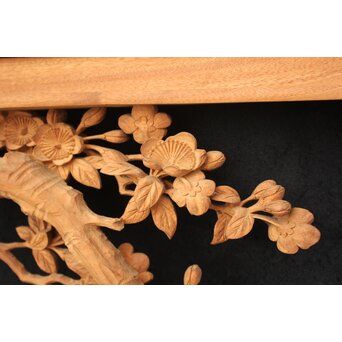 大島五雲 井波彫刻大作 桜と木蓮 2枚1組　X090Y 