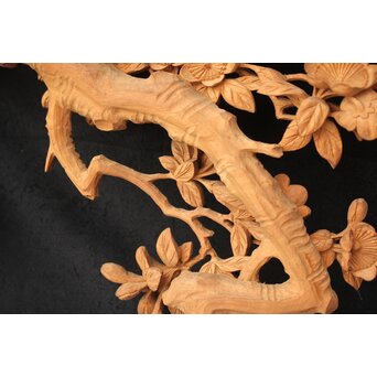 大島五雲 井波彫刻大作 桜と木蓮 2枚1組　X090Y 