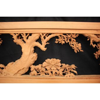 大島五雲 井波彫刻大作 桜と木蓮 2枚1組　X090Y 