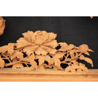 大島五雲 井波彫刻大作 桜と木蓮 2枚1組　X090Y 