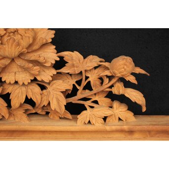 大島五雲 井波彫刻大作 桜と木蓮 2枚1組　X090Y 