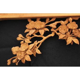 大島五雲 井波彫刻大作 桜と木蓮 2枚1組　X090Y 