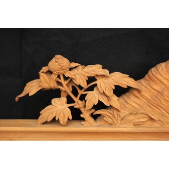 大島五雲 井波彫刻大作 桜と木蓮 2枚1組　X090Y 