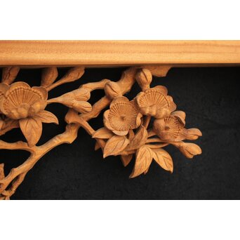 大島五雲 井波彫刻大作 桜と木蓮 2枚1組　X090Y 