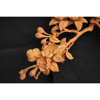 大島五雲 井波彫刻大作 桜と木蓮 2枚1組　X090Y 