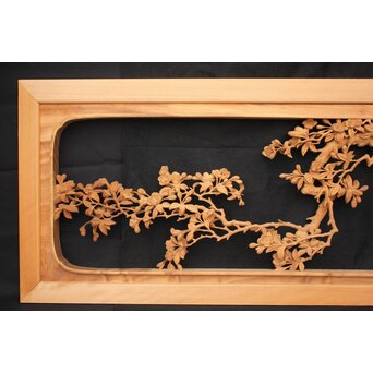 大島五雲 井波彫刻大作 桜と木蓮 2枚1組　X090Y 