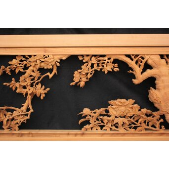 大島五雲 井波彫刻大作 桜と木蓮 2枚1組　X090Y 