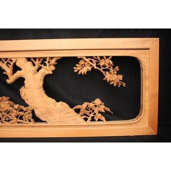 大島五雲 井波彫刻大作 桜と木蓮 2枚1組　X090Y 