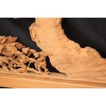 大島五雲 井波彫刻大作 桜と木蓮 2枚1組　X090Y 