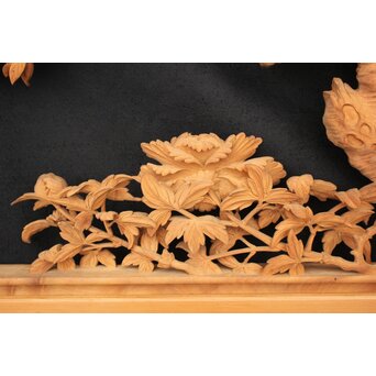 大島五雲 井波彫刻大作 桜と木蓮 2枚1組　X090Y 