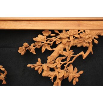 大島五雲 井波彫刻大作 桜と木蓮 2枚1組　X090Y 