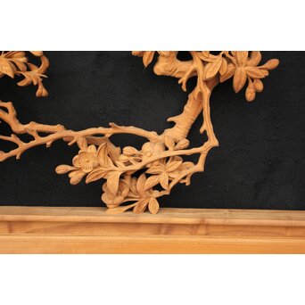 大島五雲 井波彫刻大作 桜と木蓮 2枚1組　X090Y 