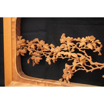 大島五雲 井波彫刻大作 桜と木蓮 2枚1組　X090Y 