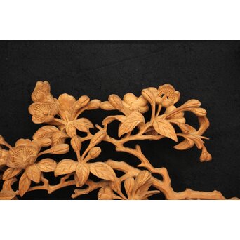 大島五雲 井波彫刻大作 桜と木蓮 2枚1組　X090Y 