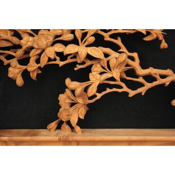 大島五雲 井波彫刻大作 桜と木蓮 2枚1組　X090Y 